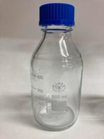 5x Laboratoriumflessen 500ml GL45 + plasic maatbeker, Ophalen of Verzenden, Gebruikt