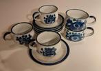 Vintage blauwe kop en schotel, set van 5 stuks., Ophalen of Verzenden