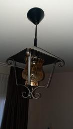 Vintage hanglamp met glazen kap, Gebruikt, Vintage, Ophalen of Verzenden, Glas