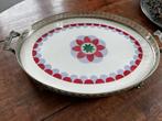 Groot art deco dienblad rood/blauwgrijs decor met handvatten, Huis en Inrichting, Woonaccessoires | Dienbladen, Ophalen of Verzenden