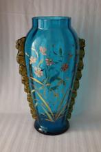 Antiek Moser/ Harrach groot blauw glazen vaas c 1880-1900, Antiek en Kunst, Ophalen of Verzenden