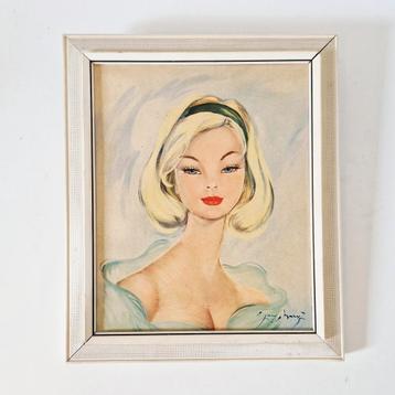50's vintage print in lijst jaren 50 dame  beschikbaar voor biedingen