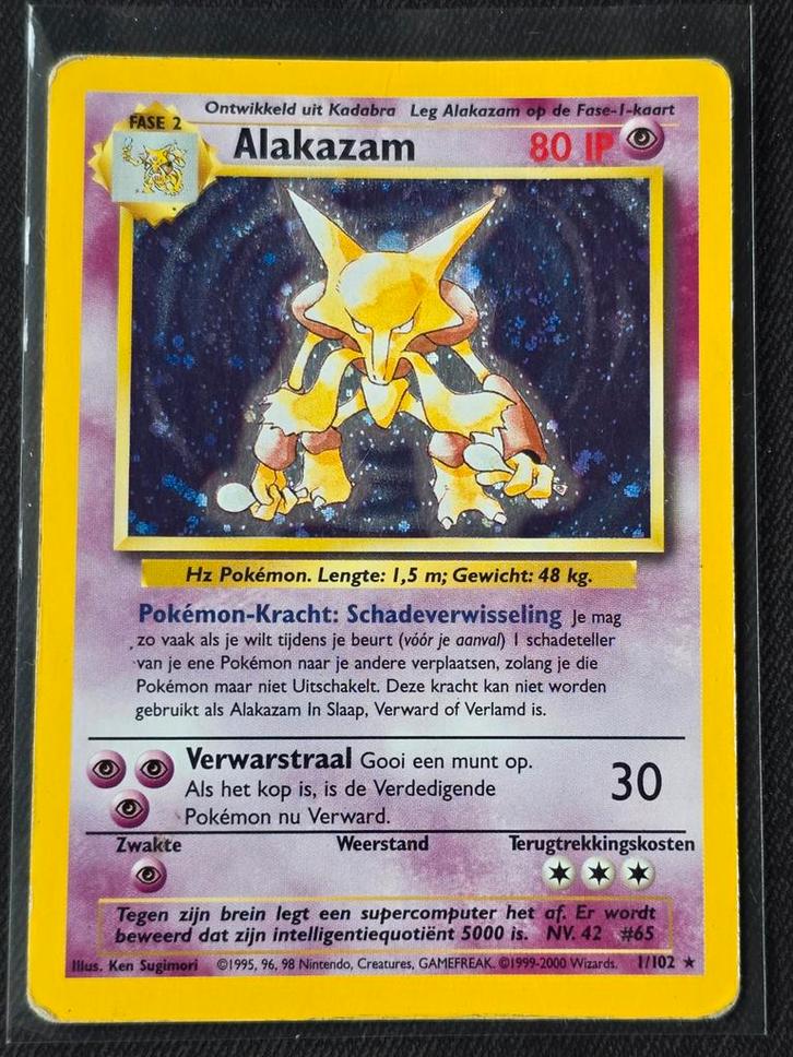 Alakazam NL 17/102 Base Set - Holo - Light Played, Hobby en Vrije tijd, Verzamelkaartspellen | Pokémon, Gebruikt, Losse kaart