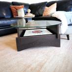 Vintage ronde salontafel met glas & hout & tegels, Ophalen