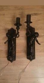 Antieke bronzen wand lampen met een cupido zwaare model, Ophalen of Verzenden