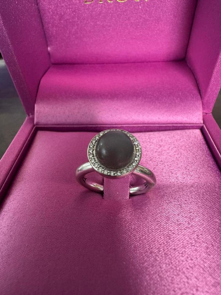 Bron Sushi ring met maansteen en diamanten – 18 karaat goud, Sieraden, Tassen en Uiterlijk, Ringen, Zo goed als nieuw, Dame, Kleiner dan 17