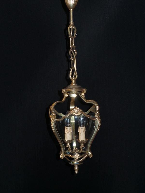 Oude lantaarn met bronzen frame en gebogen glas, Huis en Inrichting, Lampen | Hanglampen, Gebruikt, 75 cm of meer, Glas, Ophalen