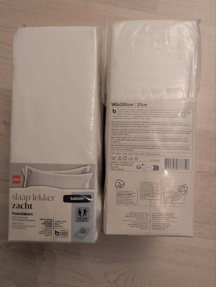 2x hoeslaken 180x200, Huis en Inrichting, Slaapkamer | Beddengoed, Nieuw, Hoeslaken of Sloop, Tweepersoons, Wit, Ophalen of Verzenden