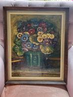 Olieverf op linnen gemberpot met bloemen, Antiek en Kunst, Kunst | Schilderijen | Klassiek, Ophalen