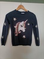 Donkerblauwe Eenhoorn trui.  Mt 134, Kinderen en Baby's, Kinderkleding | Maat 140, Ophalen of Verzenden, Zo goed als nieuw, Meisje