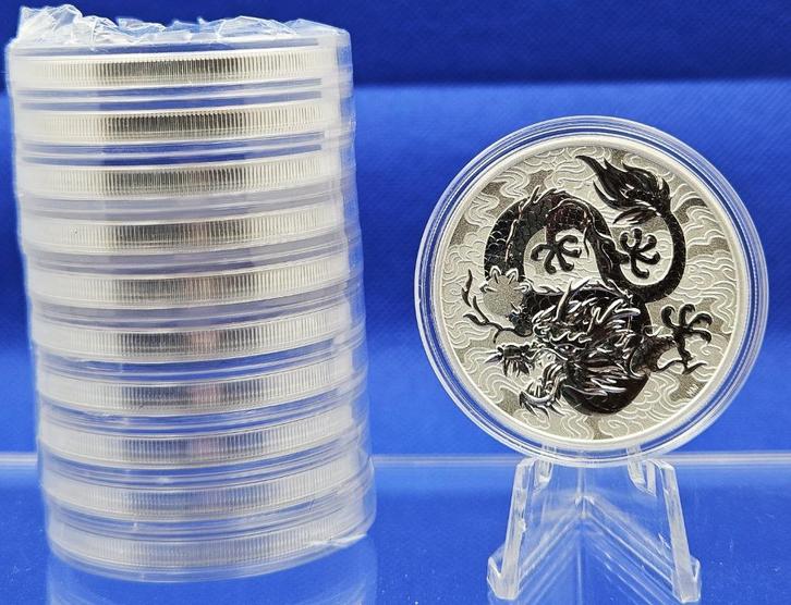 (5530) AUSTRALIA  10 STUKS  SINGLE DRAGON 2021 ONE OUNCE, Postzegels en Munten, Munten | Oceanië, Setje, Zilver, Ophalen of Verzenden