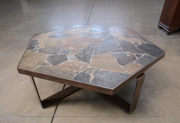 Vintage leistenen Paul Kingma Salontafel jaren 70 midcentury, Huis en Inrichting, Tafels | Salontafels, Ophalen of Verzenden