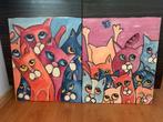 Crazy cats schilderij 2 luik kat katten, Ophalen