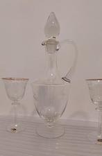 2 Kristallen vintage geëtste wijnglazen en kristallen karaf, Antiek en Kunst, Antiek | Glas en Kristal, Verzenden