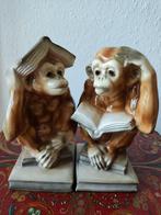 Twee prachtige vintage boekensteunen met apen, jaren 70, Verzenden