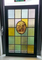 2 xGlas in lood raam met Timmerman medaillon, Ophalen, Glas in lood, 80 tot 120 cm, Zo goed als nieuw