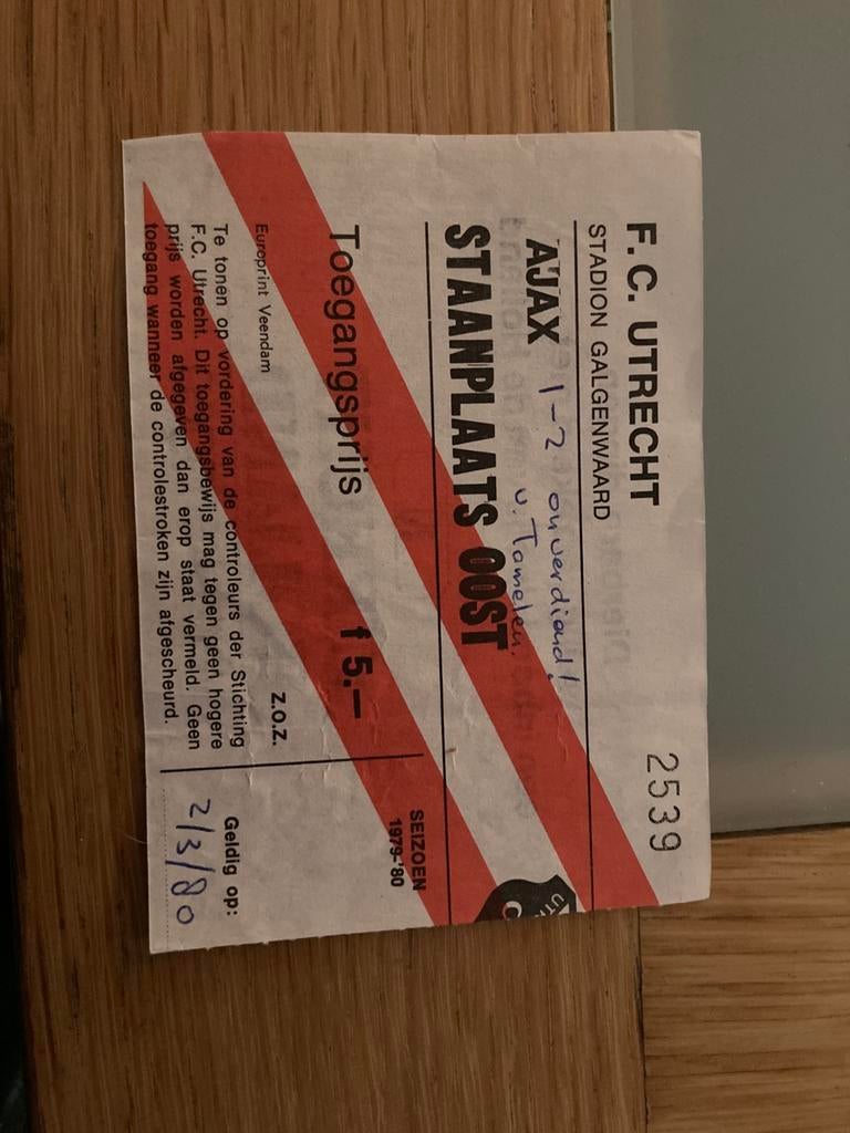 TICKET FC UTRECHT-AJAX 79-80, Verzamelen, Sportartikelen en Voetbal, Ophalen of Verzenden, Zo goed als nieuw, F.C. Utrecht, Overige typen