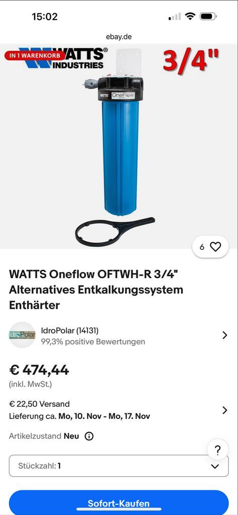 Watts Oneflow Waterontharder - Filter 1 jaar oud, Doe-het-zelf en Verbouw, Buizen en Afvoer, Gebruikt, Overige typen, Overige materialen