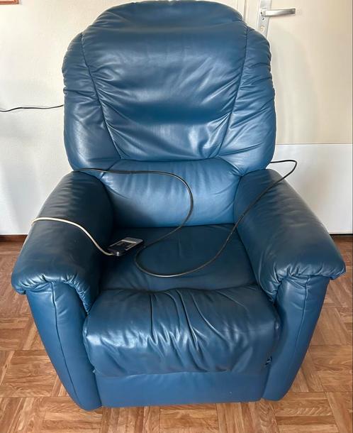 Relax Fauteuil Hukla Alpha Plus blauw leer, Huis en Inrichting, Fauteuils, Gebruikt, Leer, Ophalen