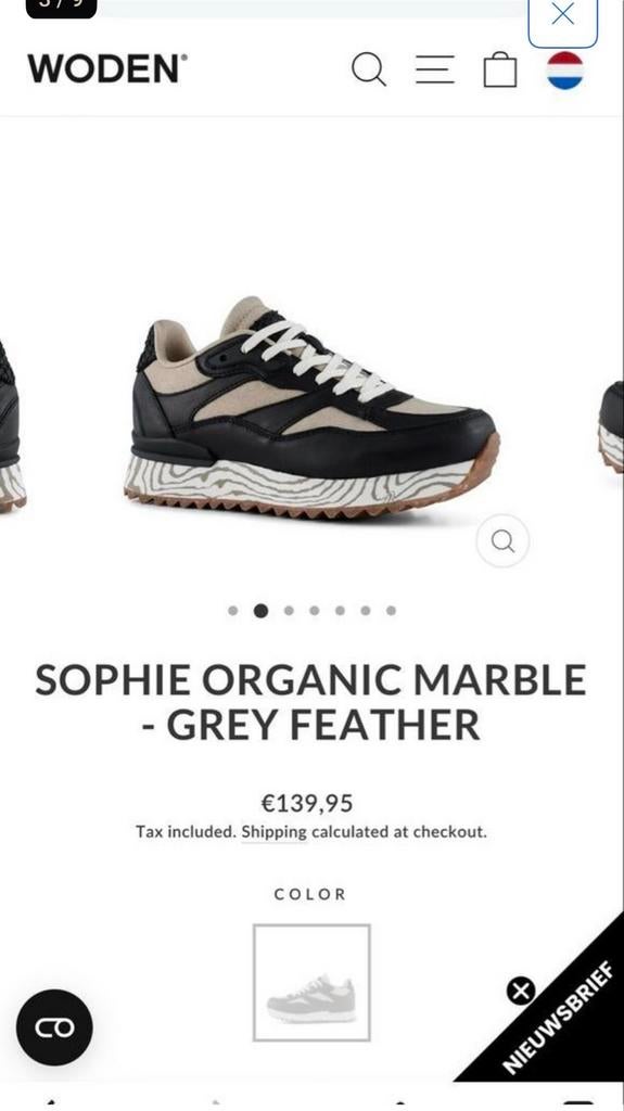 Woden Sophie Organic Marble Sneakers maat 36, Ophalen of Verzenden, Nieuw, Zwart, Sneakers of Gympen