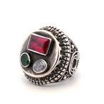 TAGU ring met robijn saffier smaragd Afghaans Turkmeens, 20 of groter, Heer, Ophalen of Verzenden, Zo goed als nieuw