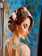 Chique Art Deco design schilderij, dame met strass steentjes, Ophalen, ., Nieuw, .