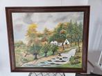 Groot vintage schilderij op doek, Ophalen of Verzenden