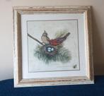 schilderijtje vogels op nest eitjes 40x40 rood (met nummer), Minder dan 50 cm, Verzenden, Overige typen, Zo goed als nieuw