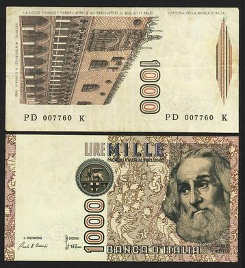 Italie 1982 / 1990, 2 bankbiljetten van 1000 Lire. beschikbaar voor biedingen