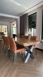 Boomstamtafel Massief 10CM met RVS kruispoot en Spanklem, Huis en Inrichting, Tafels | Eettafels, Ophalen, 200 cm of meer, 50 tot 100 cm