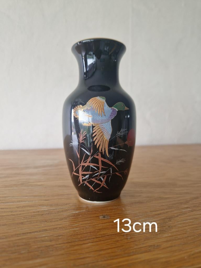 Vintage Chinees vaasje met eend, Huis en Inrichting, Gebruikt, Zwart, Aardewerk of Porselein, Ophalen of Verzenden