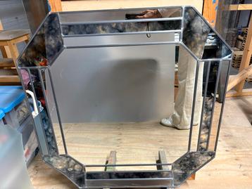 Antieke Spiegel met Glas in Lood 90 x 90 cm beschikbaar voor biedingen