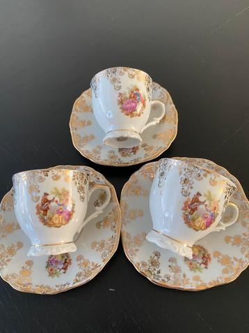 3x stuks porseleinen kop & schotels vintage beschikbaar voor biedingen