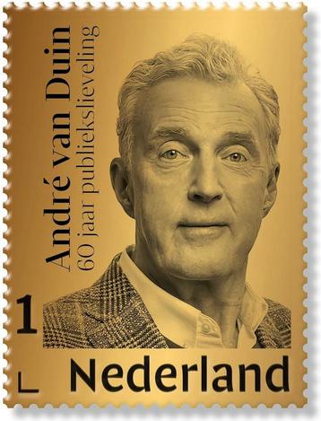 Postzegel met goud André van Duin 60 jaar publiekslieveling beschikbaar voor biedingen