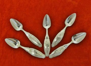 Zilver 5x Mokka Espresso Theelepels 9cm antiek Biedermeier beschikbaar voor biedingen