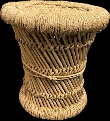 Franse kruk plantentafel gevlochten touw Bamboe Japandi beschikbaar voor biedingen