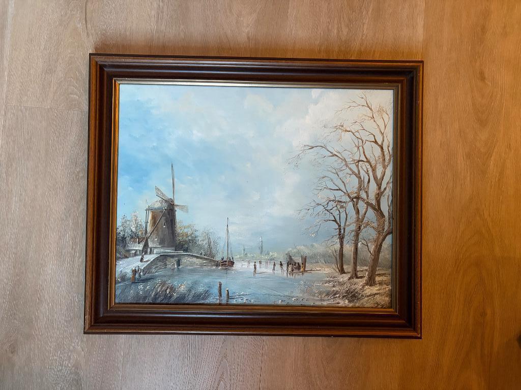 Schilderij Hollands winterlandschap, Antiek en Kunst, Kunst | Schilderijen | Klassiek, Ophalen