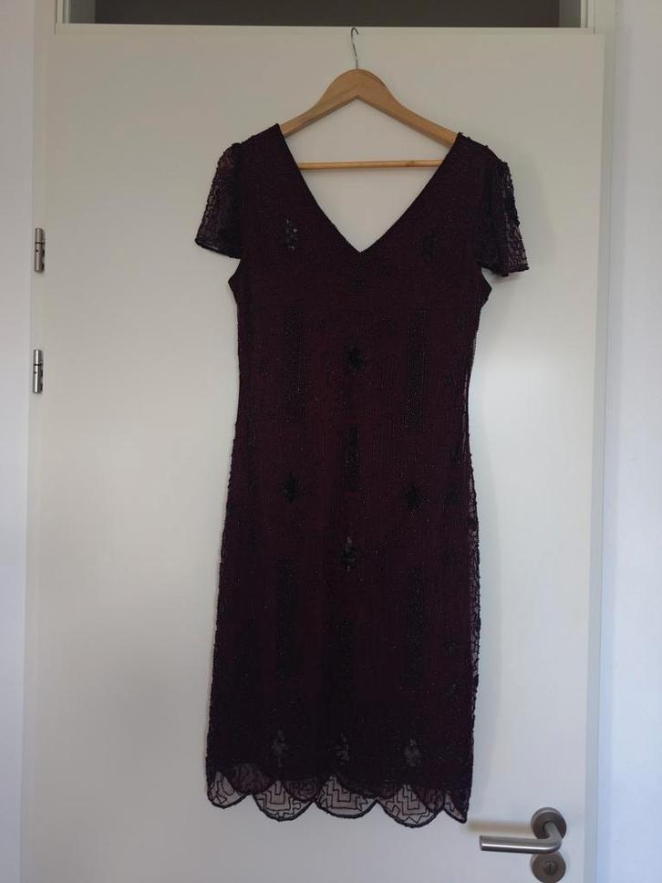 Gatsbylady Flapper Jurk Maat 42, Kleding | Dames, Jurken, Zo goed als nieuw, Maat 42/44 (L), Paars, Knielengte, Ophalen of Verzenden