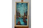 Romantisch schilderij van Genelo; Scheepje in haven, 1964., Antiek en Kunst, Kunst | Schilderijen | Klassiek, Ophalen of Verzenden