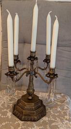Koperen kandelaar 5 kaarsen 18 glazen parels, Antiek en Kunst, Ophalen of Verzenden