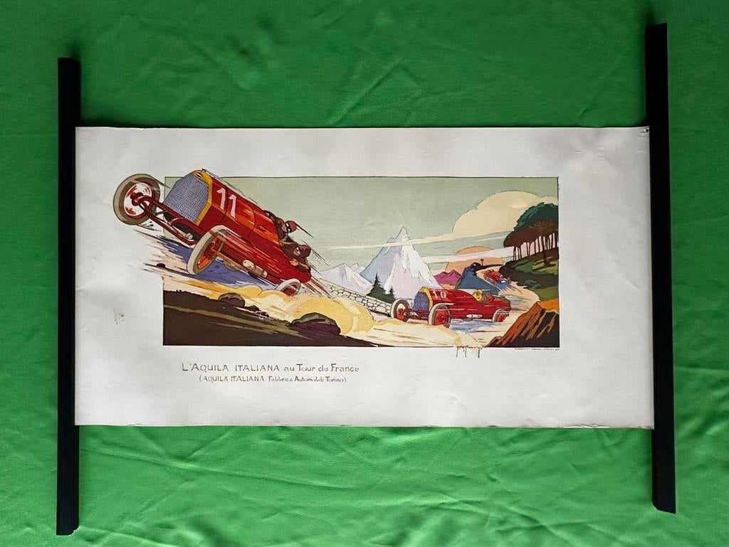 L’ Aquila Italiana au Tour de France poster. Copyright 1914, Ophalen of Verzenden, Gebruikt, Auto's