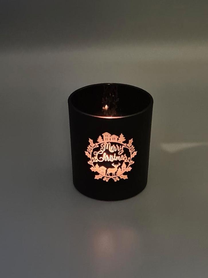 Matzwarte Theelichthouder met Kersttafereel, Diversen, Kerst, Nieuw, Ophalen of Verzenden