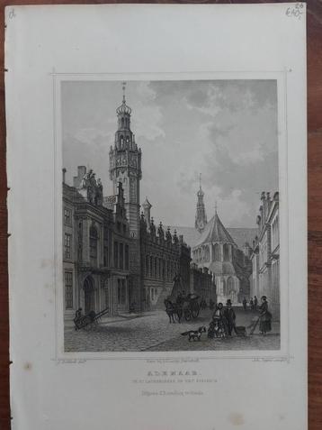 26 / Alkmaar St. Laurenskerk en Stadhuis gravure Terwen 1860 beschikbaar voor biedingen