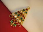 Broche kerstboom/ rood groen en heldere rijnsteentjes, Verzenden, Gebruikt