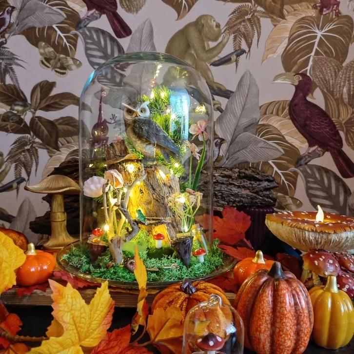 Stolp (ca 28cm) met uil gedecoreerd herfst decoratie, Huis en Inrichting, Woonaccessoires | Stolpen, Zo goed als nieuw, Ophalen