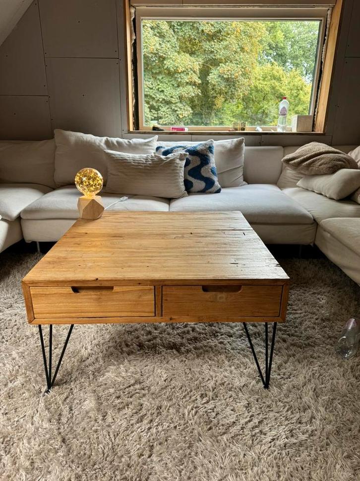 Houten Salontafel, Huis en Inrichting, Tafels | Salontafels, Minder dan 50 cm, 50 tot 100 cm, Vierkant, Ophalen