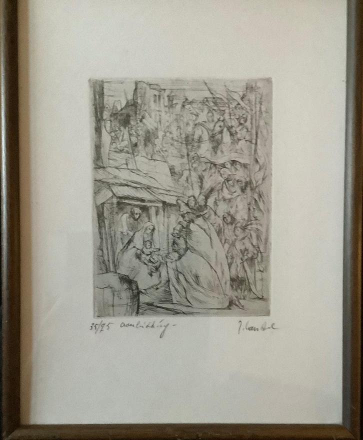 Ets Jules van Ael De aanbidding c. 1969, Antiek en Kunst, Kunst | Etsen en Gravures, Ophalen of Verzenden