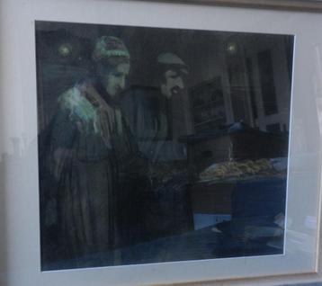 Pastel Nachtelijke kraamverkopers Arjen Galema 1938 45x50 beschikbaar voor biedingen