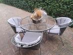 Metalen ronde Tuintafel set met  Stoelen + Kussens, Ophalen, Gebruikt, Tuinset, Eettafel