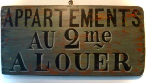 Houten Frans reclamebord / Appartement te Huur / Frankrijk, Huis en Inrichting, Woonaccessoires | Wanddecoraties, Zo goed als nieuw